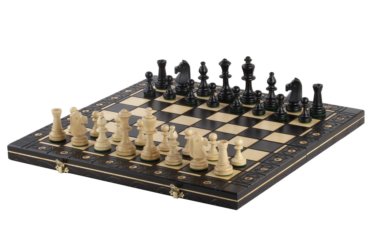 Jeu d'échecs CONSUL Black en bois de charme, de grande taille (48 x 48cm) - Ensemble Complet, couleur noire