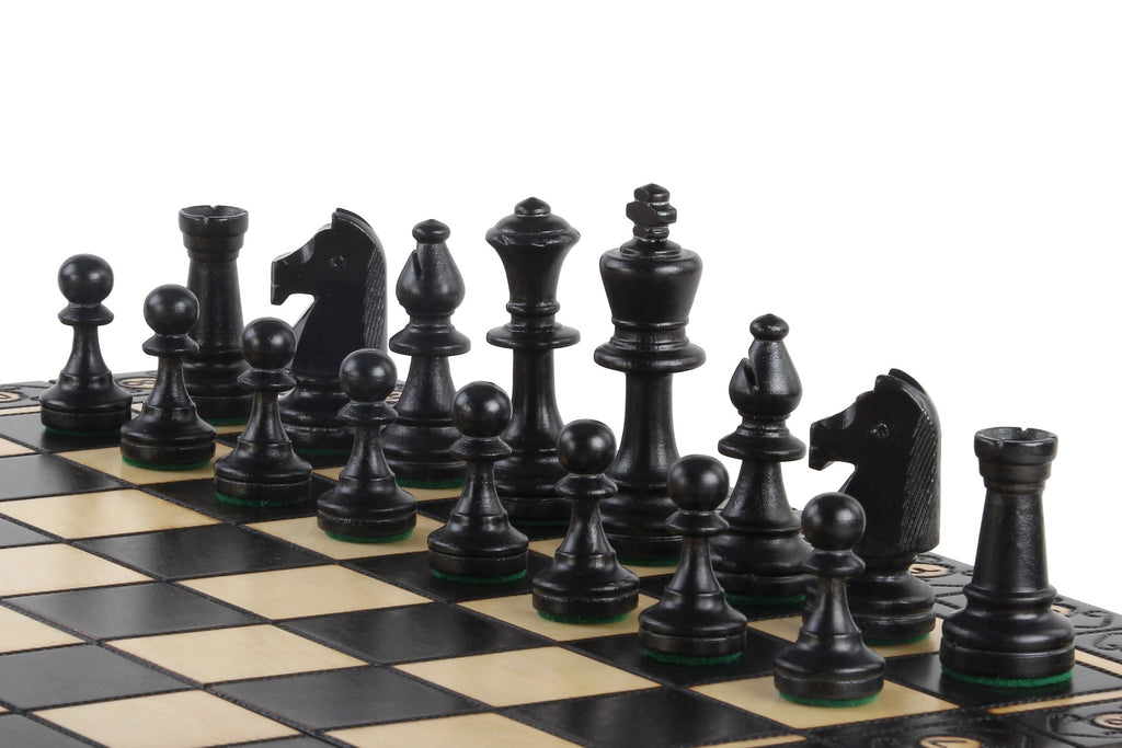 Jeu d'échecs CONSUL Black en bois de charme, de grande taille (48 x 48cm) - Ensemble Complet, couleur noire