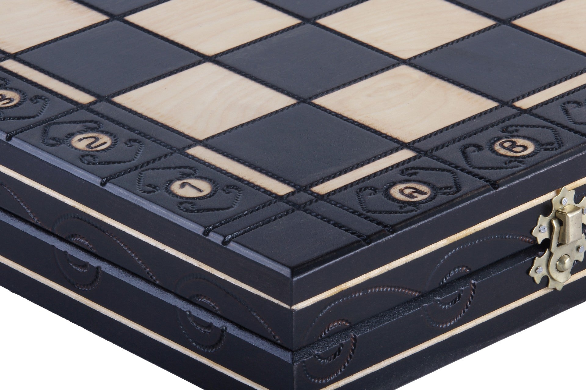 Jeu d'échecs CONSUL Black en bois de charme, de grande taille (48 x 48cm) - Ensemble Complet, couleur noire