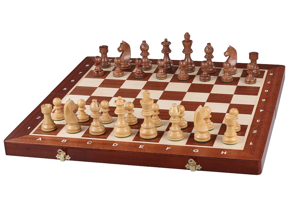 Jeu d'échecs de tournoi avec les pièces German Knight (Timeless) en bois d'acacia et buis de taille 5 (48x48cm) - L'ensemble complet