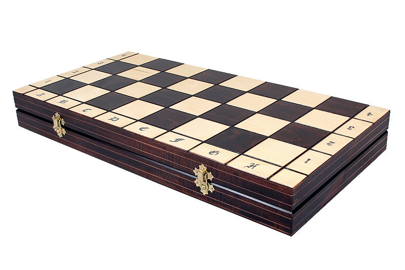 Jeu d'Echecs ROYAL avec incrustations en laiton, en bois bois de charme et de cerisier sauvage, de grande taille (50 x 50cm) - Ensemble Complet