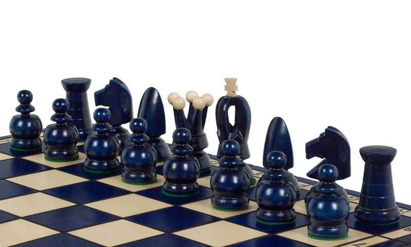 Jeu d'Echecs ROYAL Blue en bois de charme, de grande taille (44 x 44cm) - Ensemble Complet
