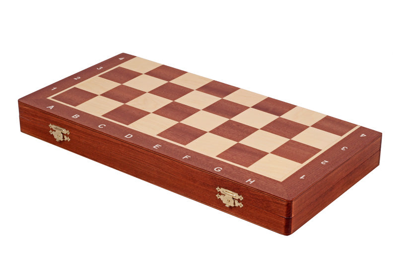 Jeu d'échecs DE TOURNOI No 5 en bois de charme avec l'échiquier en marqueterie de bois d'acajou et sycomore, de taille 5 (48 x 48cm) - Ensemble Complet