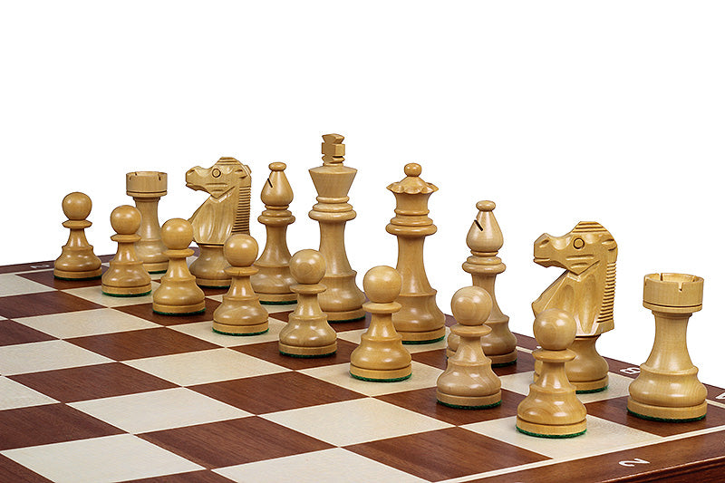 Jeu d'échecs de tournoi avec les pièces French en bois de buis de taille 5 (48x48cm) - L'ensemble complet