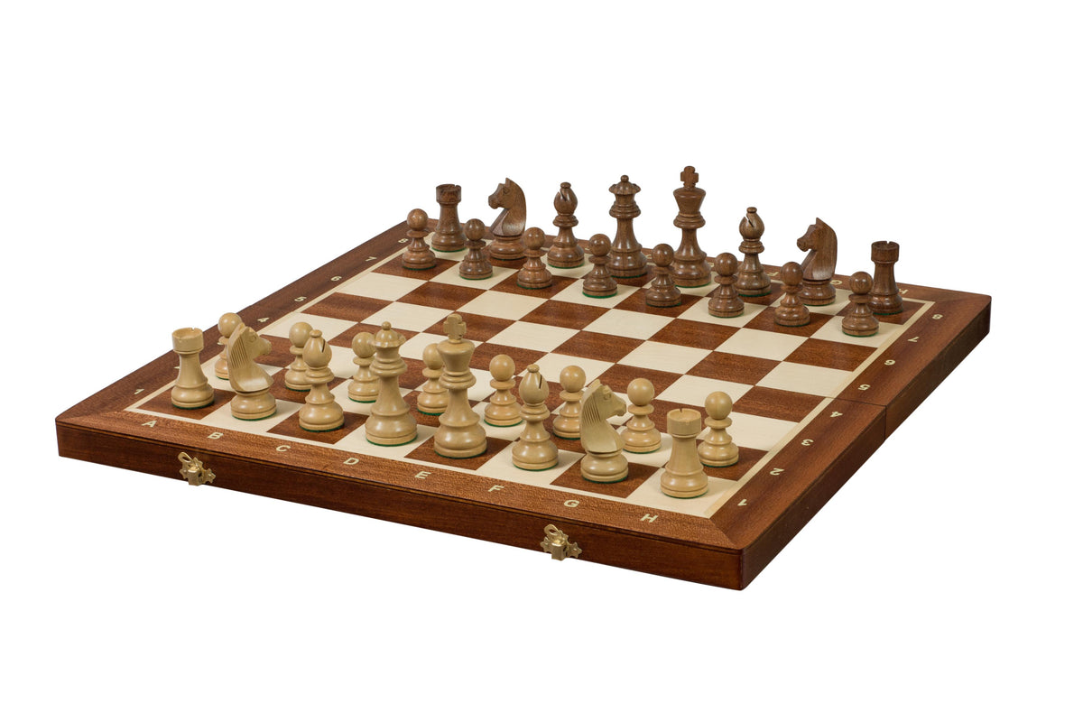 Jeu d'échecs de tournoi avec les pièces German Knight Acacia de taille 6 (54x54cm) - L'ensemble complet