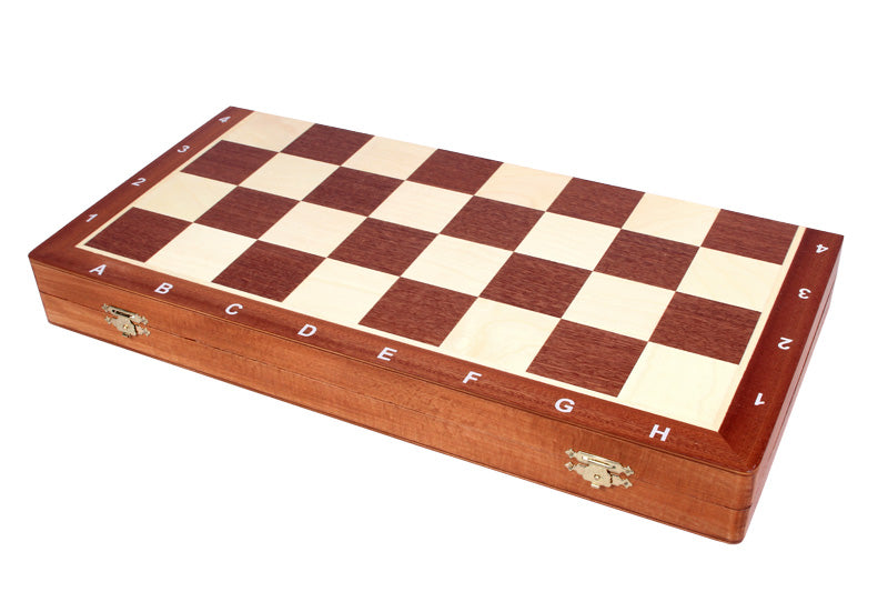 Jeu d'échecs DE TOURNOI No 6 en bois de charme avec l'échiquier en marqueterie de bois d'acajou et sycomore, de grande taille (54 x 54cm) - Ensemble Complet