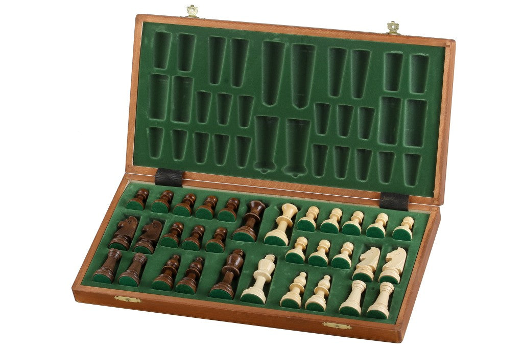 Jeu d'échecs de tournoi No 5 avec l'échiquier en marqueterie de bois d'acajou et sycomore + pièces d'échecs Staunton 5 ART, de taille 5 (48 x 48cm) - Ensemble Complet