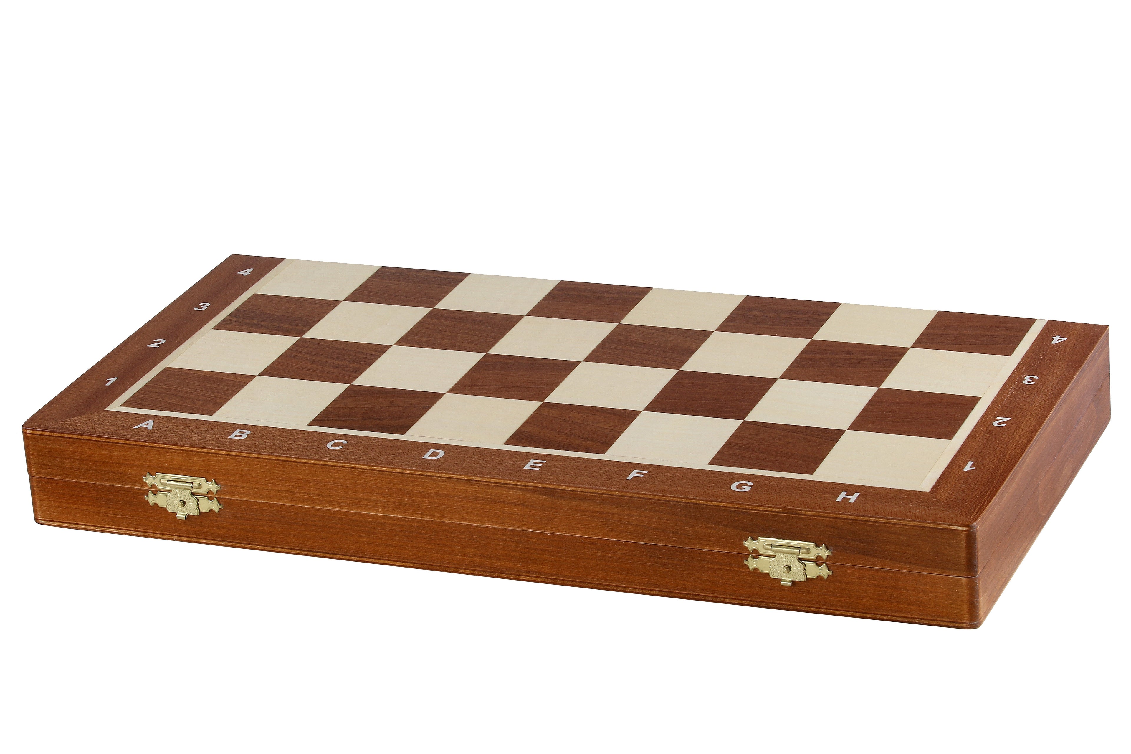 Jeu d'échecs de tournoi No 5 avec l'échiquier en marqueterie de bois d'acajou et sycomore + pièces d'échecs Staunton 5 ART, de taille 5 (48 x 48cm) - Ensemble Complet