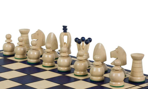 Jeu d'Echecs ROYAL Blue en bois de charme, de grande taille (44 x 44cm) - Ensemble Complet