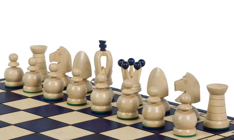 Jeu d'Echecs ROYAL Blue en bois de charme, de grande taille (44 x 44cm) - Ensemble Complet