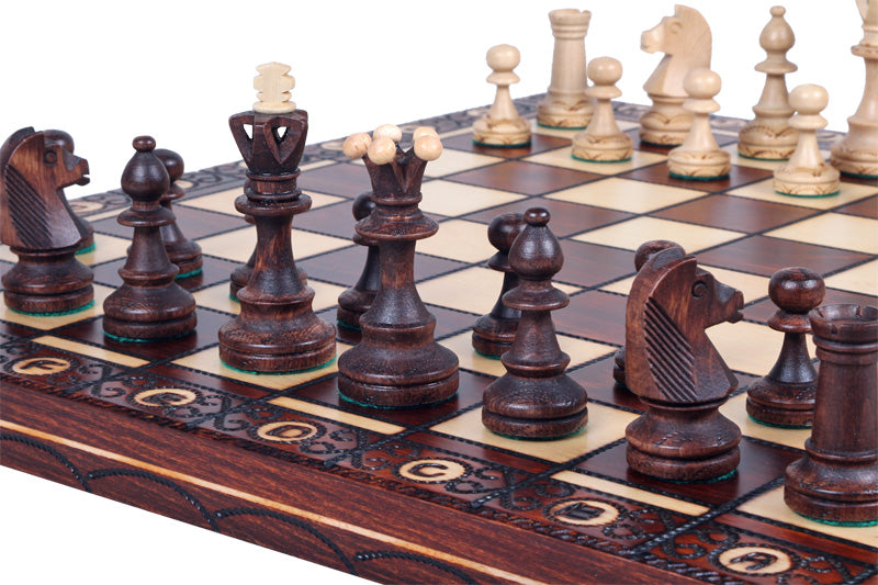 Jeu d'échecs SENATEUR en bois de charme, de taille moyenne (41 x 41cm) - Ensemble Complet