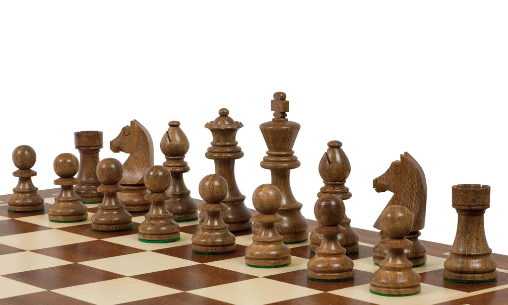 Jeu d'échecs de tournoi avec les pièces German Knight Acacia de taille 6 (54x54cm) - L'ensemble complet