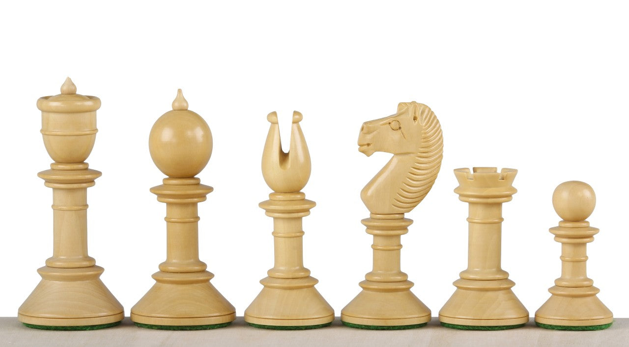 Pièces d'échecs Northern Upright en bois de buis teinté et naturel - Taille 3,75''
