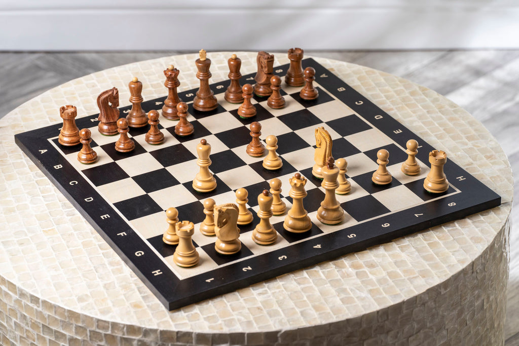 Pièces d'échecs Zagreb en bois d'acacia et de buis - Taille 3,50''