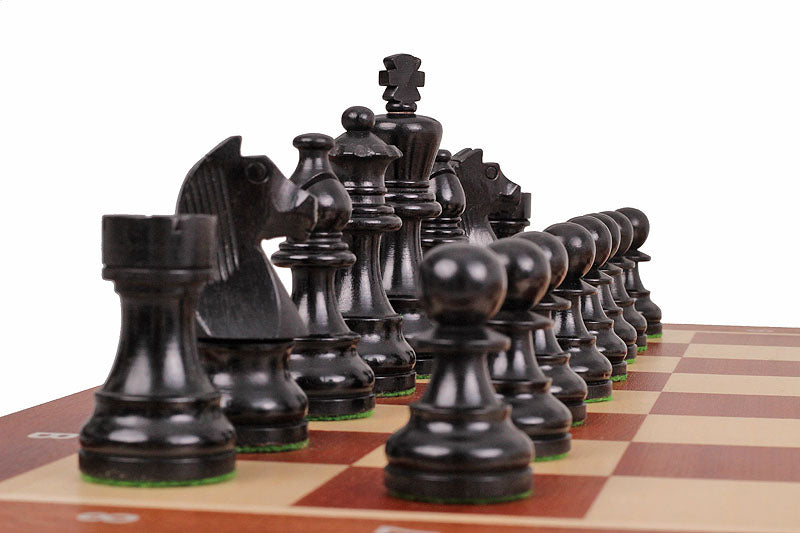 Jeu d'échecs de tournoi avec les pièces German Knight en bois de buis de taille 5 (48x48cm) - L'ensemble complet