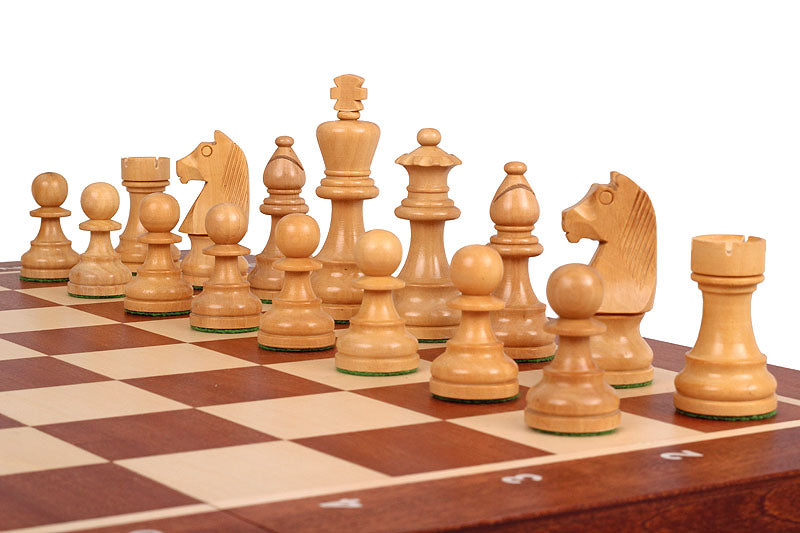 Jeu d'échecs de tournoi avec les pièces German Knight en bois de buis de taille 5 (48x48cm) - L'ensemble complet